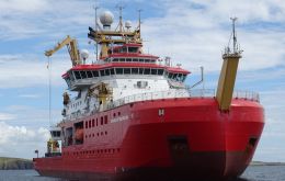 The Falklands flagged polar research ship RRS Sir David Attenborough, where BAS scientists conduct multi-disciplinary research studying the ocean, seafloor, ice and atmosphere. 