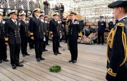 Royal Navy musicians play to mark Trafalgar Day on HMS Victory in Portsmouth. Photo: BFBS