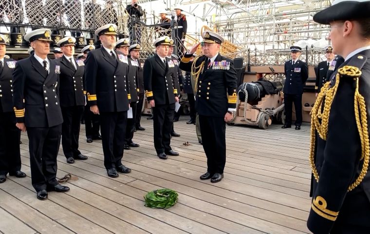Royal Navy musicians play to mark Trafalgar Day on HMS Victory in Portsmouth. Photo: BFBS