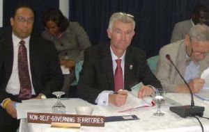 Councillor Richard Davis with delegates from Gibraltar and Cayman at UN seminar in Grenada last month