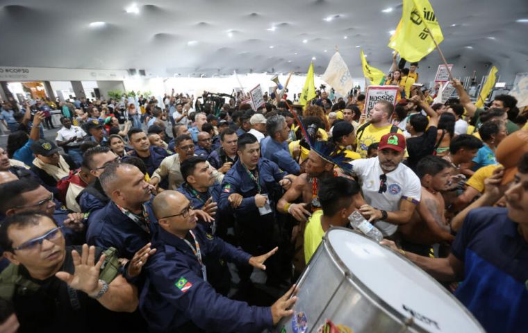 At least one security guard was injured