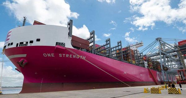 Gigantic, sustainable ship makes landmark call in Montevideo