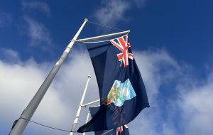 Falklands flag flying at the Parliament Square 