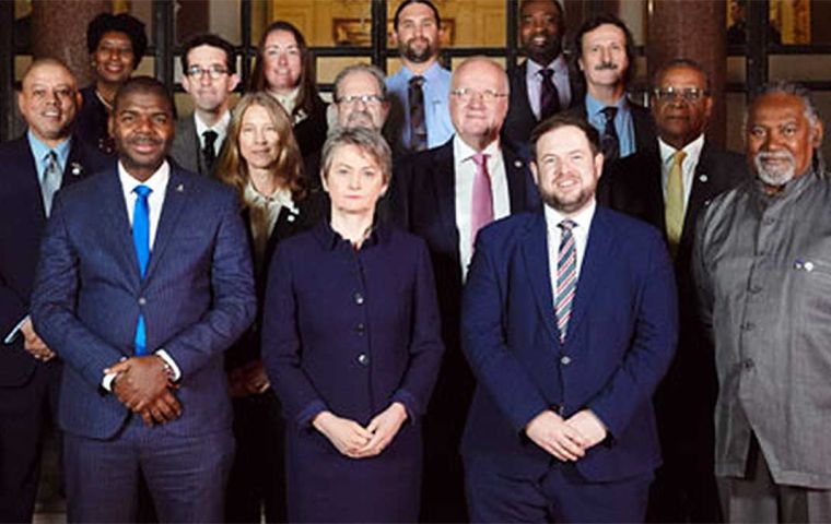 Foreign Secretary Yvette Cooper and Overseas Territories Stephen Doughty, front line, with OTs delegates. Richard Hyslop in second row 