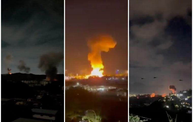 Images from different angles in Caracas of the explosions and helicopters flying over the city.