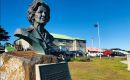 The bronze bust of Mrs. Thatcher and the plaque with her famous words in support of the Falklands community 