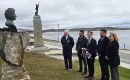 MLAs Lewis Clifton, Dean Dent, Jack Ford, Stacy Bragger and Cheryl Roberts at the Margaret Thatcher Bust in Stanley on the morning of the 10th of January 2026.