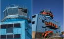 Operations tower and team outside the new Discovery Building at Rothera Research Station, featuring solar panels on the fa&ccedil;ade. Credit: Pete Bucktrout and David Ganiford, BAS.