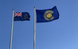 The Commonwealth flag flies alongside the Falkland Islands flag on Victory Green, reflecting our pride in being part of the Commonwealth family of nations.