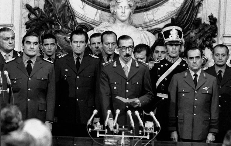 Jorge Rafael Videla being sworn in as president on March 29, 1976, five days after the coup.