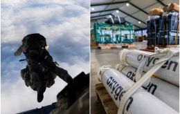3.3 tonnes of medical equipment were airdropped in three batches, including bottled oxygen, the island's supplies of which had fallen to critical levels
