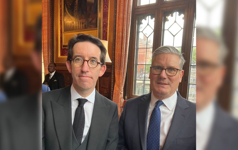 The Falkland Islands Representative to the UK & Europe, Richard Hyslop, with the UK Prime Minister, Sir Keir Starmer, after the State Opening of Parliament