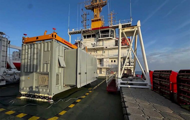 The Medical NavyPODS being embarked onboard the Royal Navy&rsquo;s ice patrol ship HMS Protector. The NavyPODS are installed on a shock raft system designed in-house by FDS. (Credit: FDS/Simon Bradley)