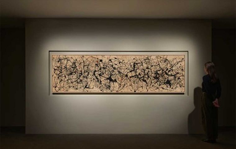 The roughly three-by-one meter oil and enamel work on canvas, entitled Number 7A, 1948, was painted at Pollock's Long Island, New York, studio