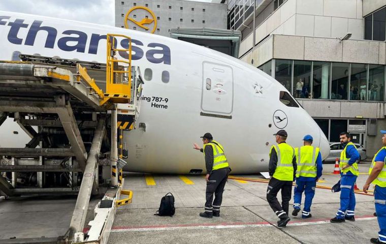 Lufthansa said the nose gear unexpectedly retracted while the aircraft was stationary at Gate A15, and that the impact with the ground caused significant damage to the plane's nose