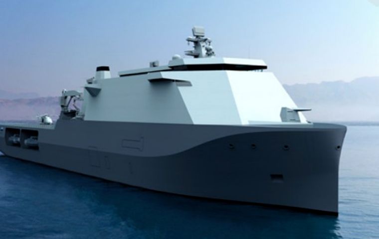 The Damen Naval Enforcer 15628 LPD concept is believed to be a strong candidate for the amphibious transport design (Picture: Damen)