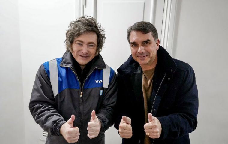 Milei said he would travel on July 25 to S&atilde;o Paulo to take part in the event at which, he said, Senator Fl&aacute;vio Bolsonaro &mdash; son of former President Jair &mdash; will be proclaimed a presidential candidate
