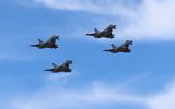 A formation of Typhoon Tranche 1 fighter jets flying over the Falklands  (MoD Pic)