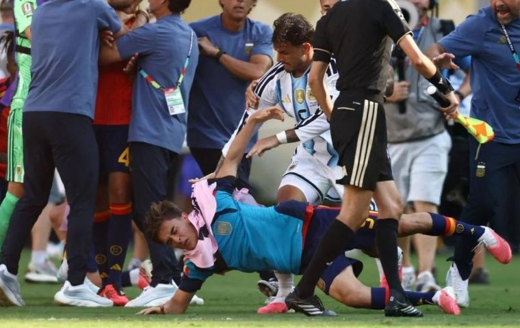 The tension, built up over a physical and stop-start match, boiled over after the whistle