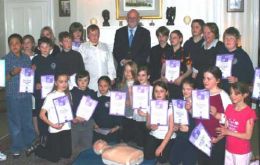 Year 6 pupils at Government House with His Excellency the Governor Alan Huckle and teacher Jackie Adams