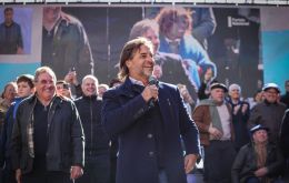 Former president Lacalle Pou also took part in the event and closed the proceedings. It was one of his first party appearances since he left office. Photo: Gastón Britos / EFE