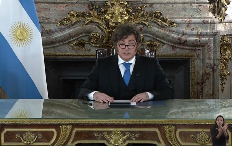 Milei said he would sign a decree that same night to speed up the sanctions procedures against those involved in oil extraction in what he called Argentine territory under British occupation
