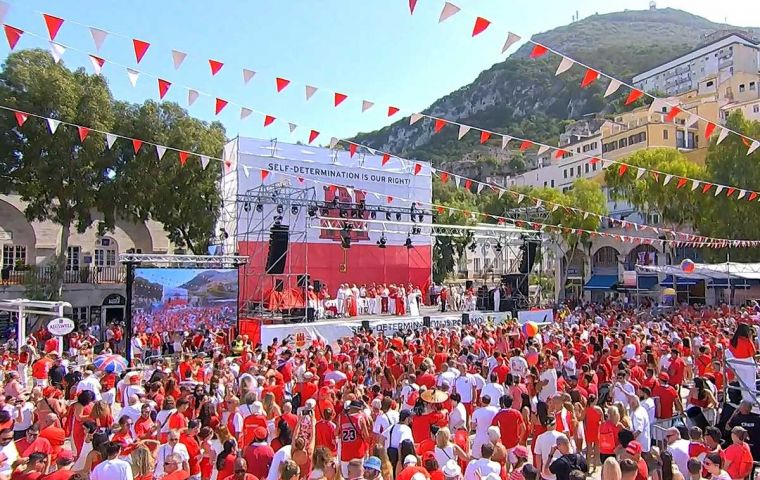 Crowds gather in Casemates Square for Gibraltar's National Day rally, marking 59 years since the 1967 sovereignty referendum. Photo: Jim Watt