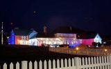 An evening all about Chile &mdash; the official residence lit up in the colors of the Chilean flag.