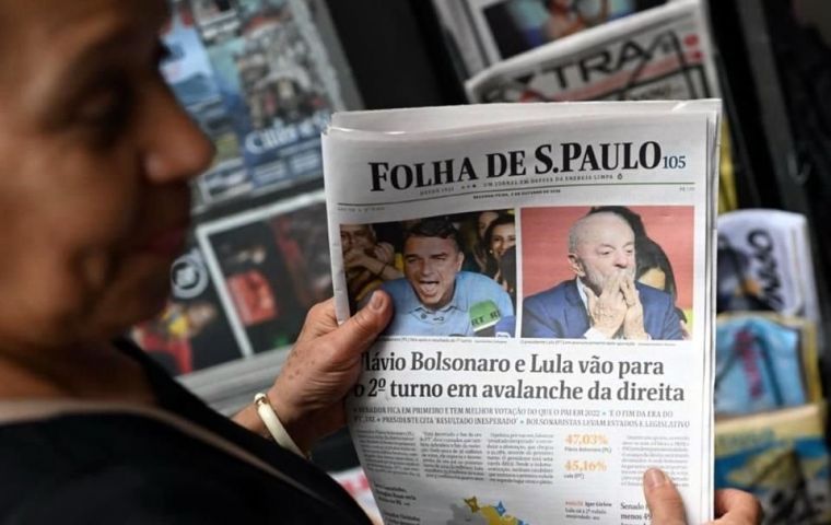 Bolsonaro won 47% of valid votes to Lula's 45%, and the two will face each other in the October 25 runoff