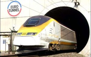 A Eurostar train emerging from the Channel Tunnel in Calais