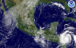 A NOAA map shows hurricanes Henriette, left center, and Felix.
