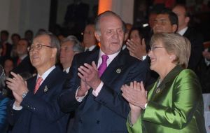 UN Secretary Ki-moon, King Juan Carlos and Pte. Bachelet during the opening ceremony