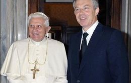 Pope Benedict XVI poses with Tony Blair in June 2007