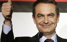 Spain's Prime Minister Jose Luis Rodriguez Zapatero gestures after winning in the general elections