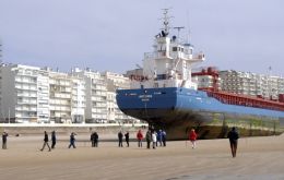 Vessel grounded on a beach following gale storms