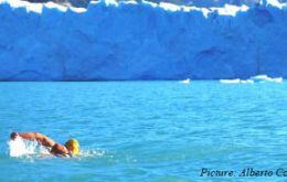 Maria trains in the icy waters of Perito Moreno glacier