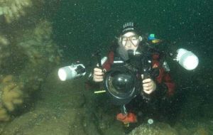 Claire Goodwin exploring Falklands' shallow waters biodiversity