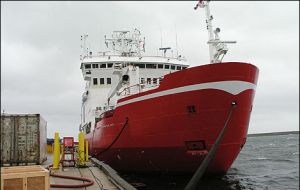 HMS <i>Endurance</i> docked in the Falklands