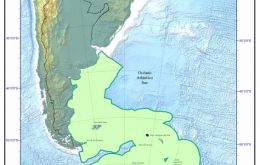 Map shows Argentina's continental shelf claim