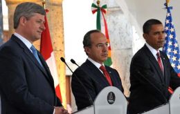 Harper, Calderon and Obama support OAS efforts and Costa Rica president Arias mediation.