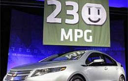 A Chevrolet Volt is seen during a news conference at GM's Warren Technical Center in Warren, Michigan.