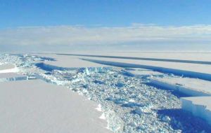 Pine Island glacier in west Antarctica reveals the surface of the ice is now dropping at a rate of up to 16m a year.