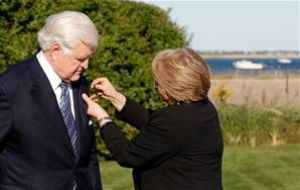 Chilean President Michelle Bachelet awarded Sen. Edward Kennedy the Order of the Merit to Chile last September.