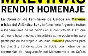 The original ad inviting Malvinas Families to the Falklands October trips