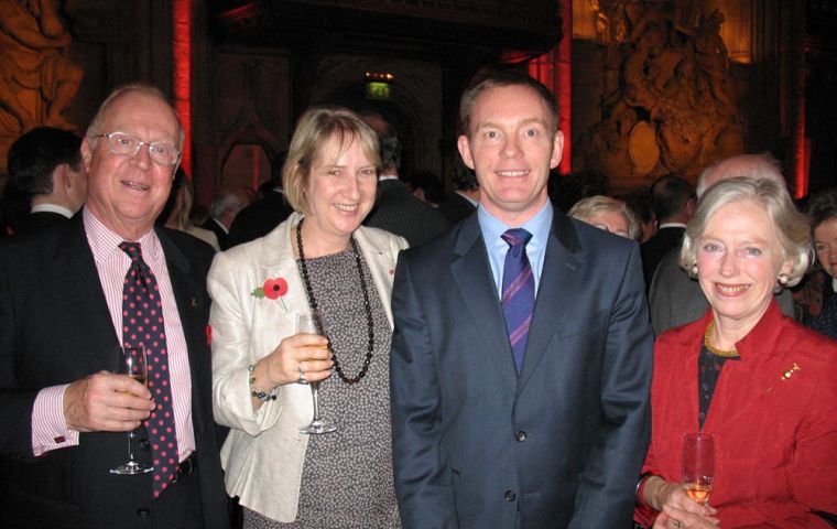 Sir Nicholas Winterton MP, Chairman of the Parliamentary Falkland Islands Committee, Sukey Cameron FIG representative in London, Minister for Europe and Overseas Territories Chris Bryant MP and Barone