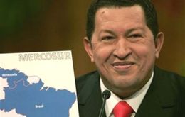 Chavez happy to be almost a full member of Mercosur