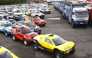 Vehicles unloading and ready for technical inspection in La Rural