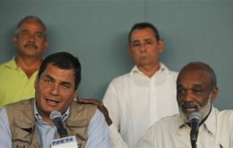 Rafael Correa met with Haiti president Preval to talk about priorities (Picture AP)