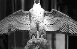 The giant bronze eagle with spread wings and a swastika under its talons was salvaged from the wreckage in 2006