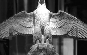 The giant bronze eagle with spread wings and a swastika under its talons was salvaged from the wreckage in 2006